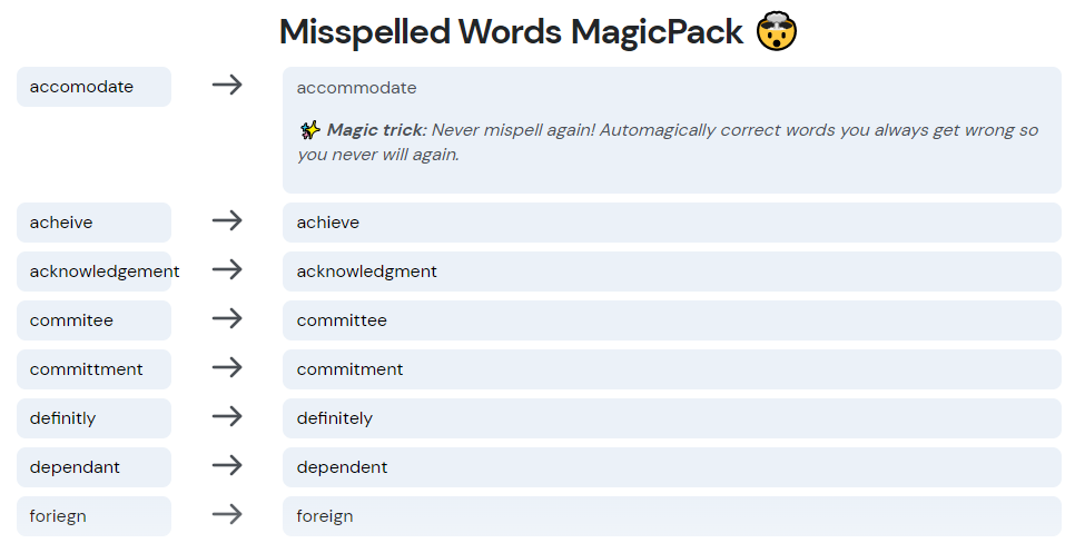 using Magical as a text expander for Mac - Misspelled words magicpack