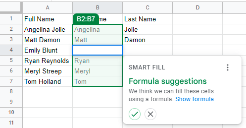 Smart fill - separate the first two names