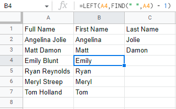 Separating first and last names step 1