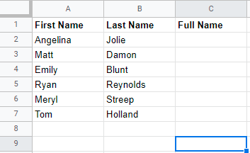 Smart fill - Combining first and last names: step 1