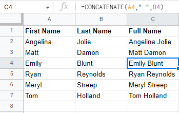 Smart fill - Combining first and last names: step 3