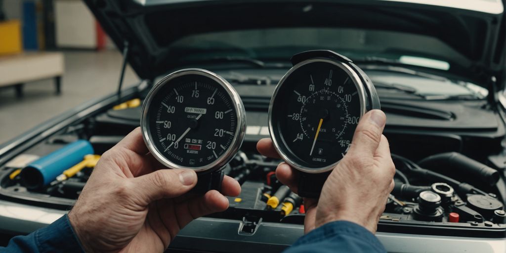 Mechanic using tools to check car odometer for rollback