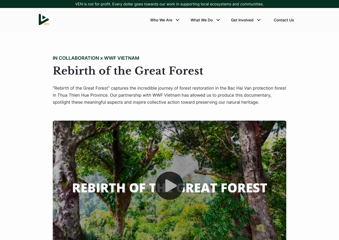 A section about Re:Wild's impact on Redonda and their impact report are outlined in red. Notes on the side state that Re:Wild highlights the impact of their donations and give users options to learn more in the report.