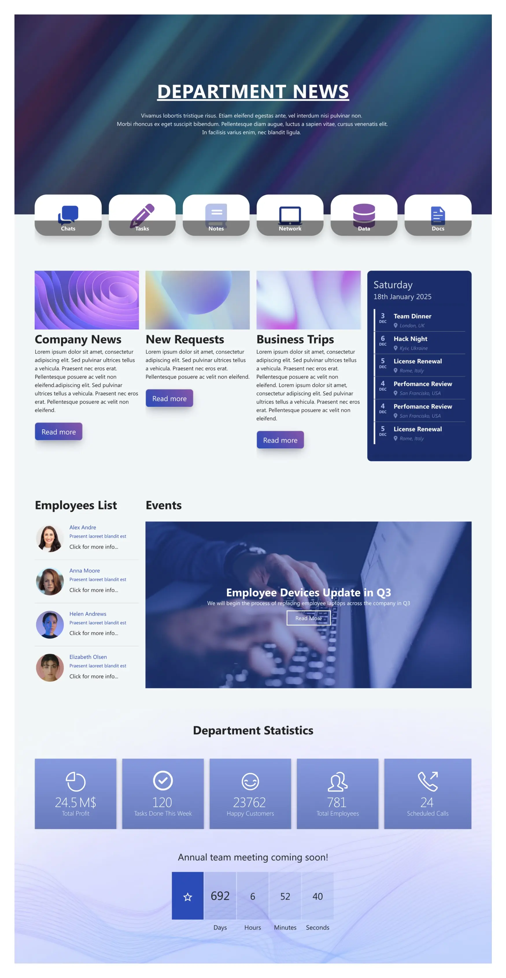 Preview of Department Landing Page SharePoint Template