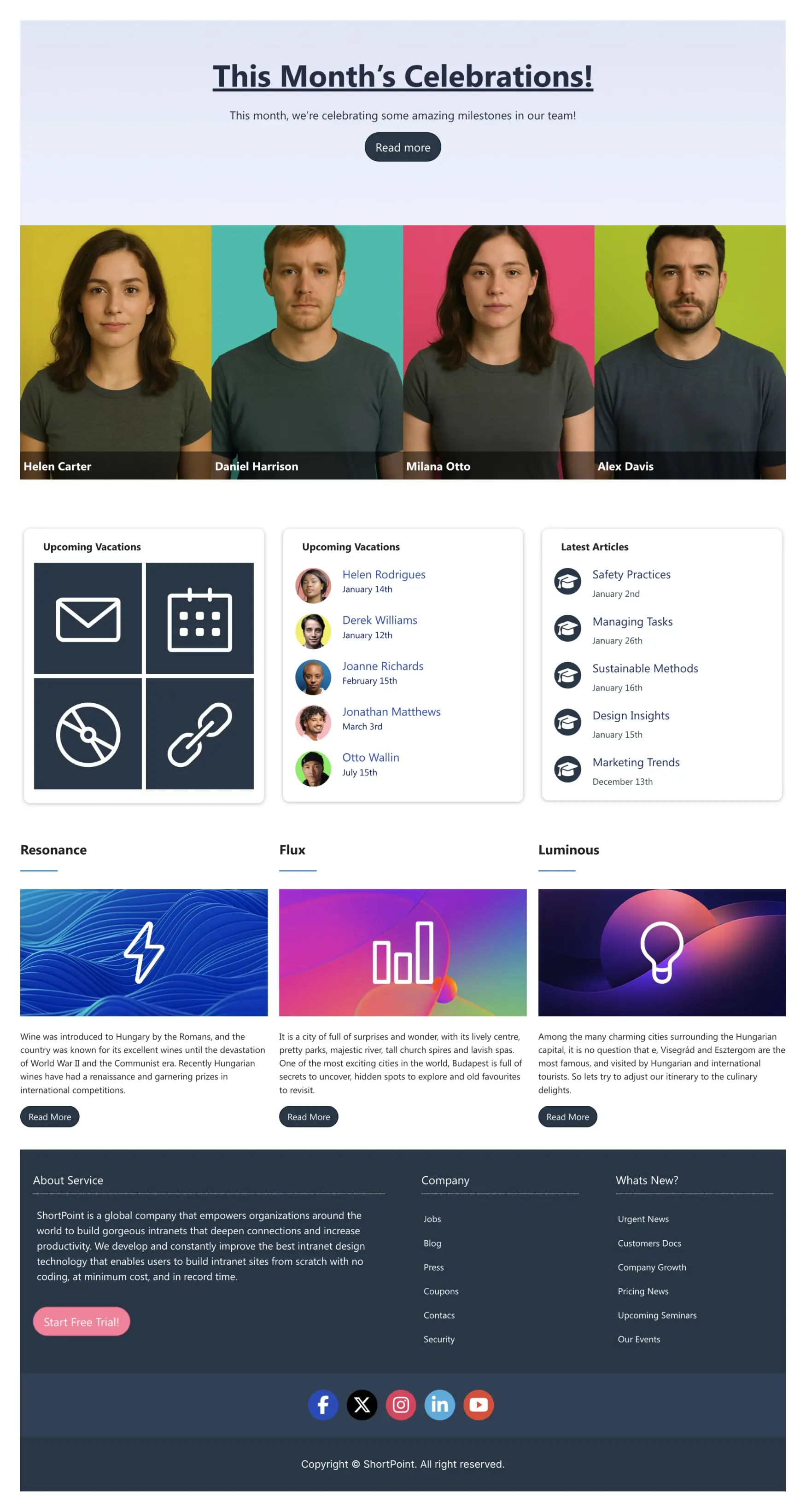 Preview of Team Engagement Center SharePoint Template