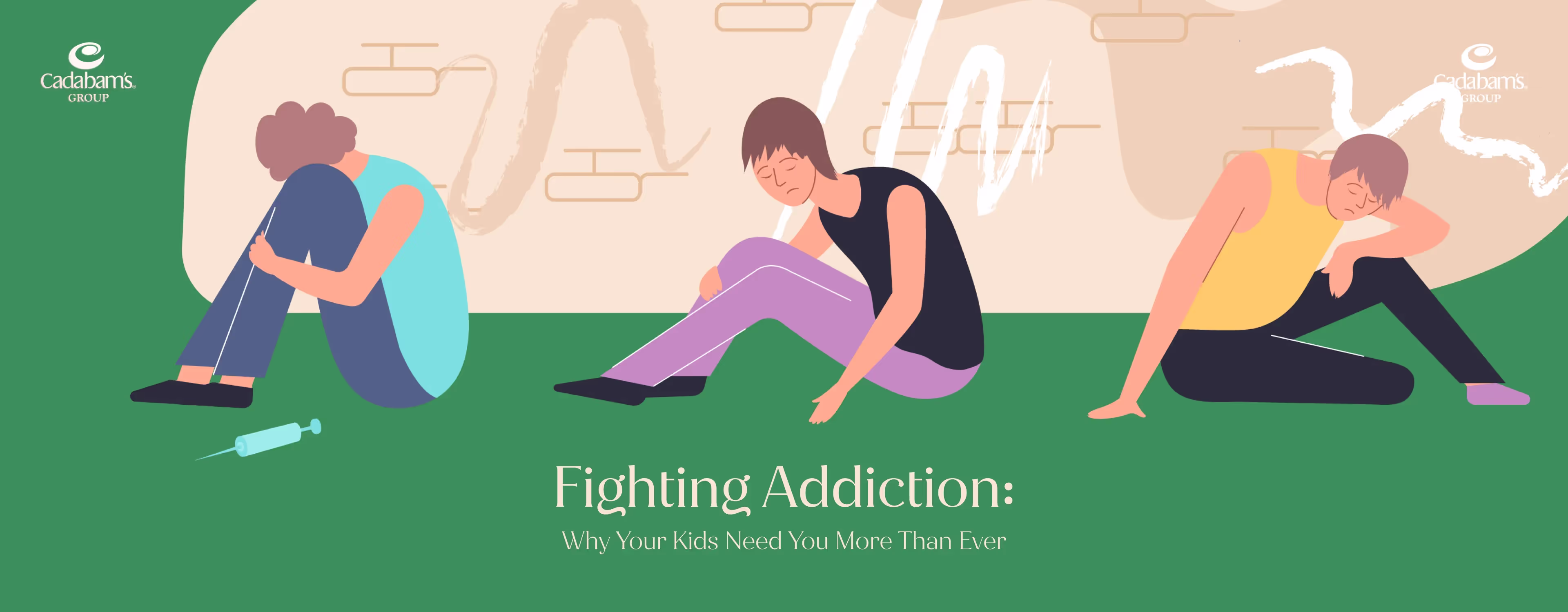 A group of people sitting on the ground with a fallen injection while battling substance abuse.