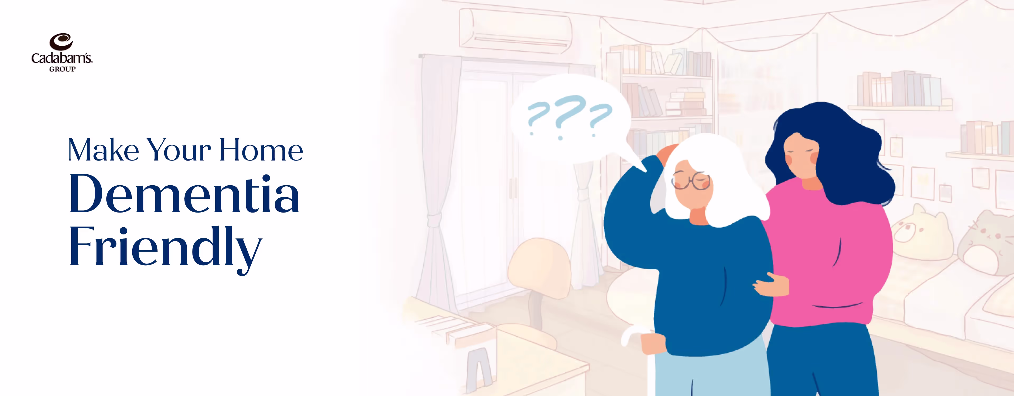 A person taking care of an old lady with dementia at home. 