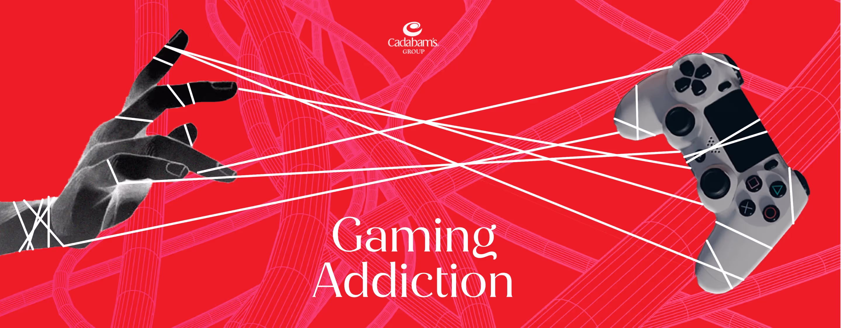 A hand of a person battling video game addiction tied to a gaming console