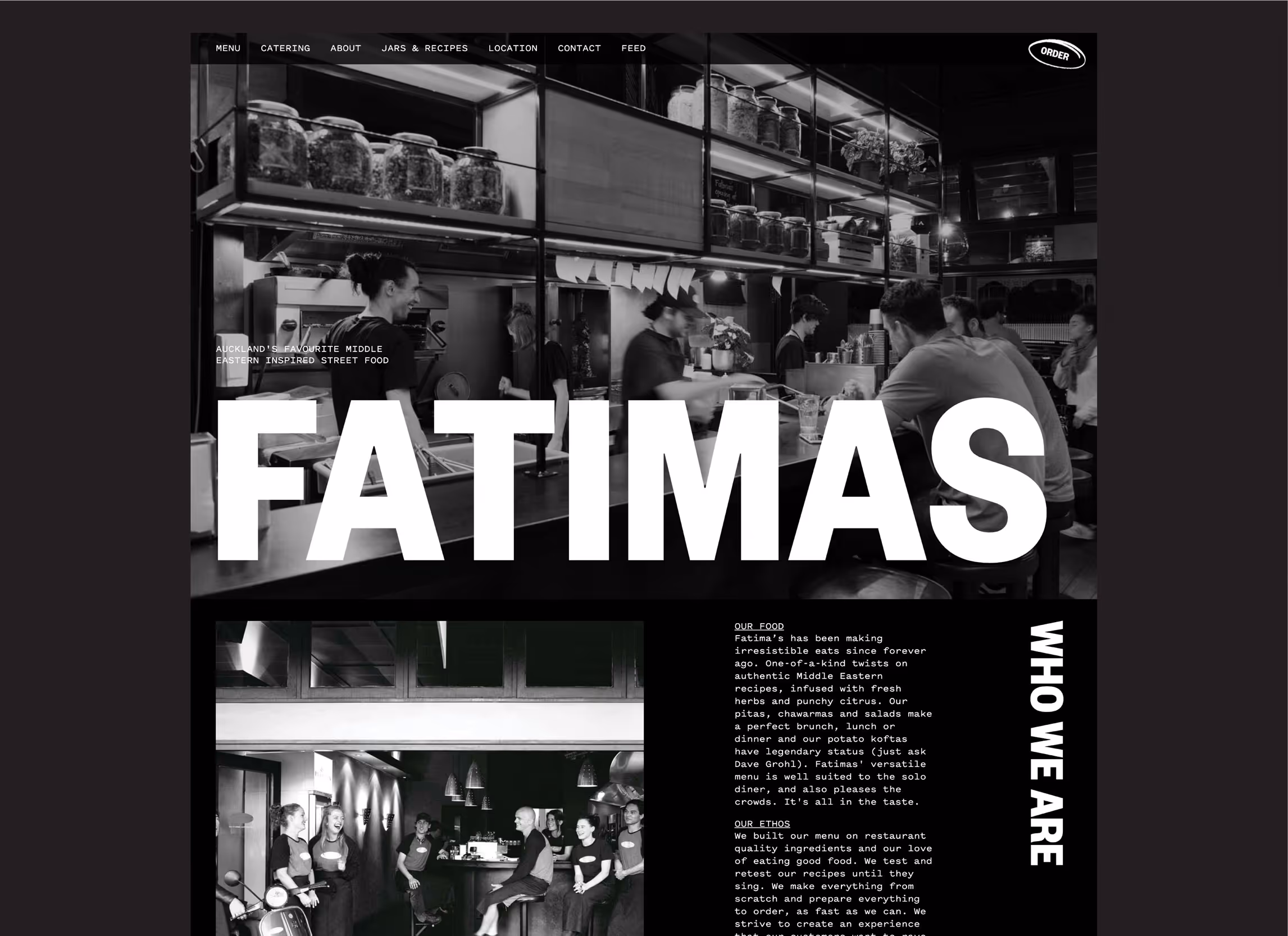 Fatimas Middle Eastern eatery interior with bold brand typography, designed by Blink, Auckland