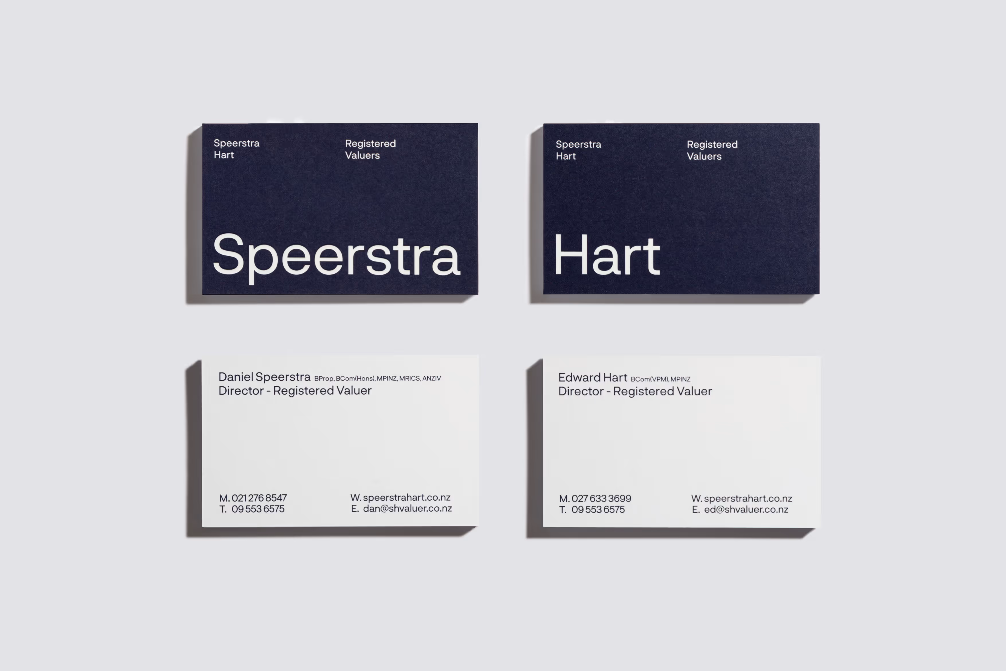 Speerstra Hart business card design for Daniel Speerstra and Edward Hart, designed by Blink, Auckland