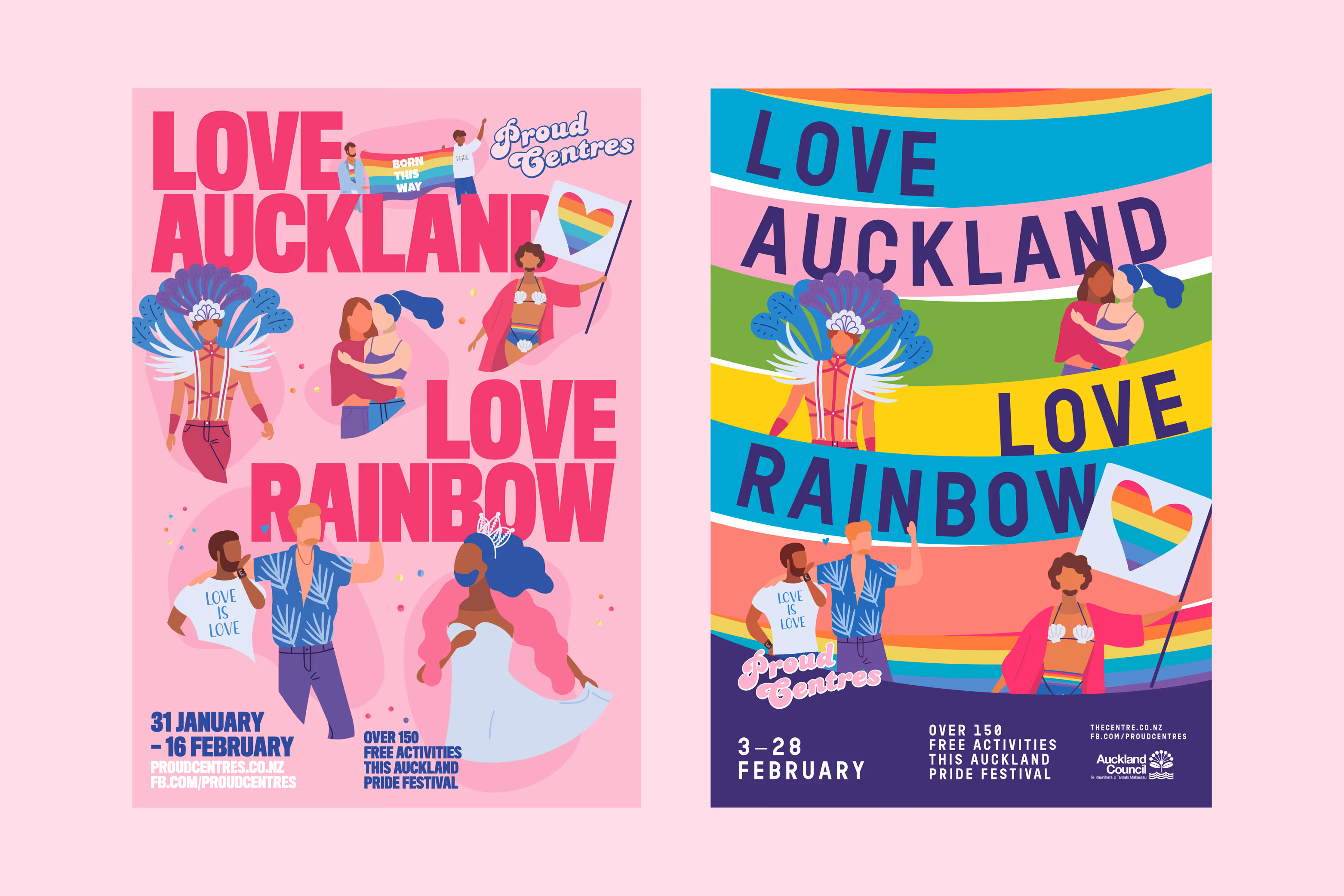 Auckland Council Pride festival poster designs, designed by Blink, Auckland