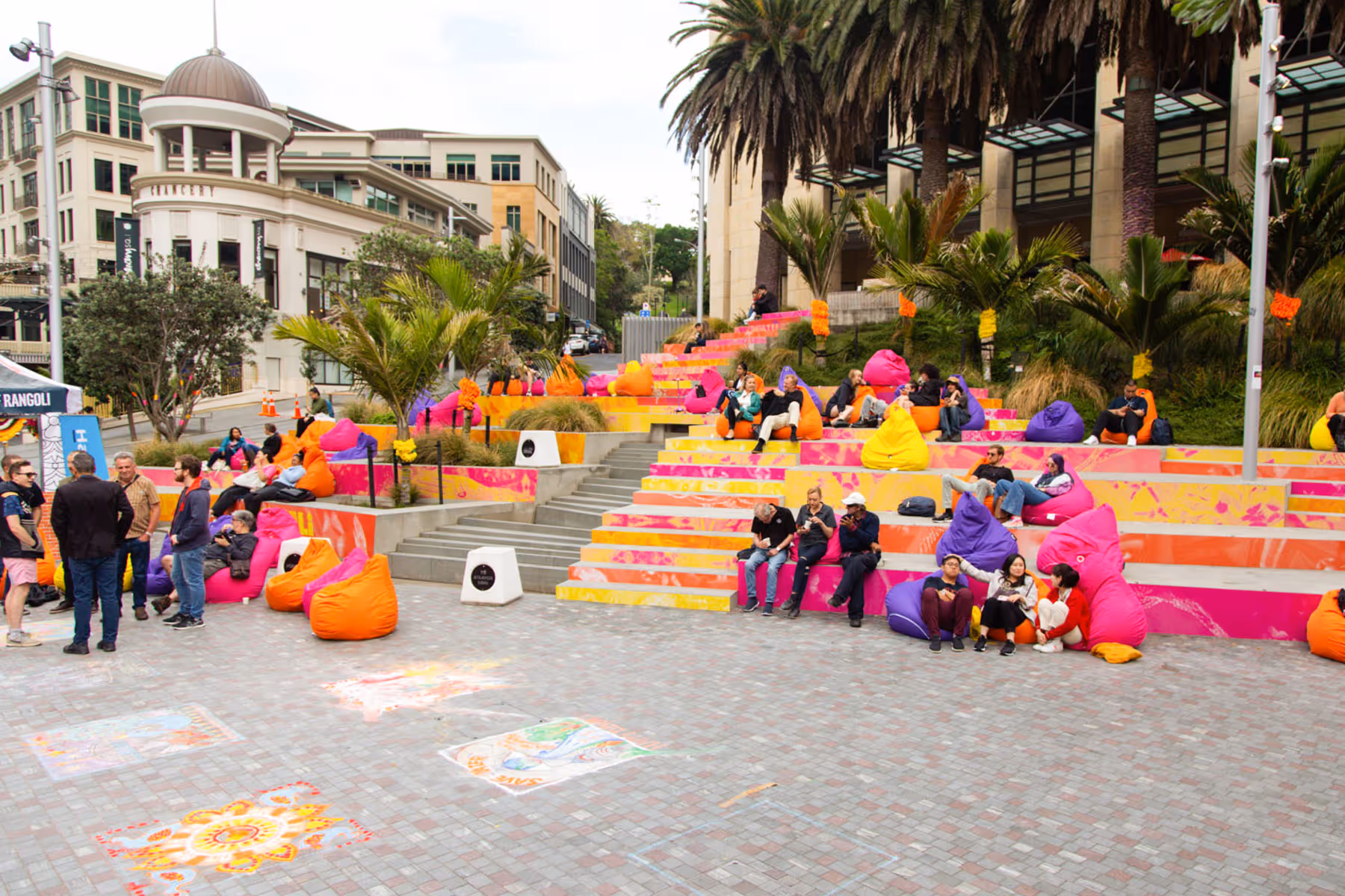 Diwali festival stair activation at Freyberg Place, designed and installed by Blink, Auckland