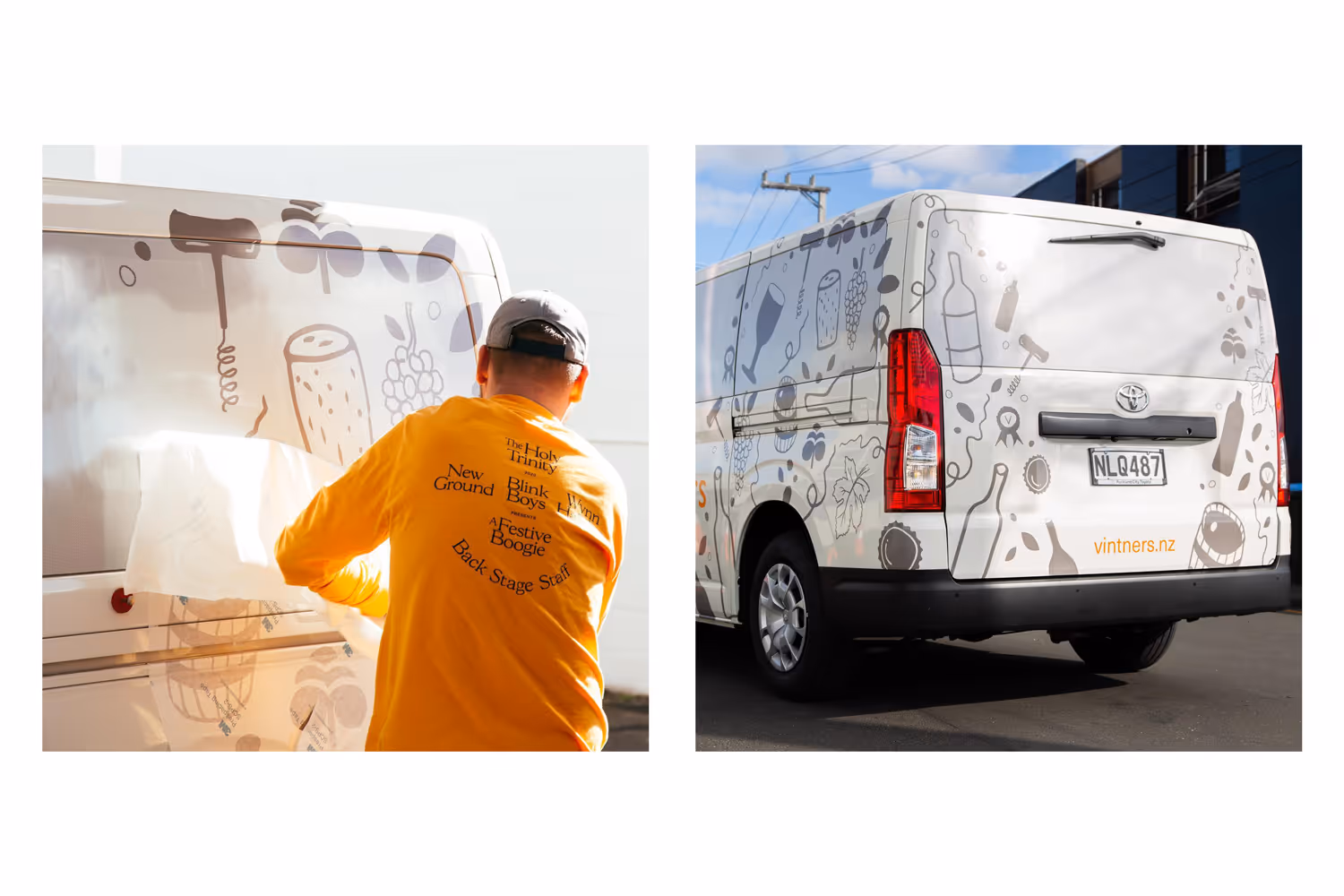 Vinyl installation on the Vintners van, featuring wine-themed graphics, by Blink