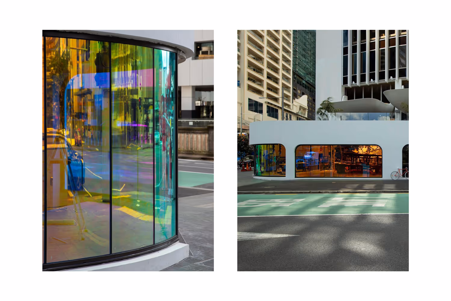 Dichroic window tint installation by Blink on a curved window