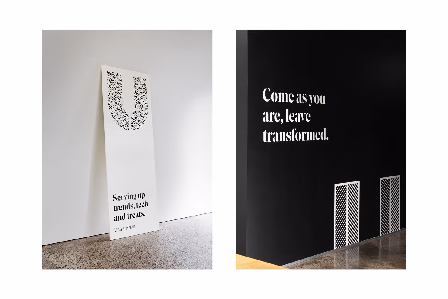 UnserHaus interior printed signage and wall typography, designed by Studio South, fabricated and installed by Blink, Auckland