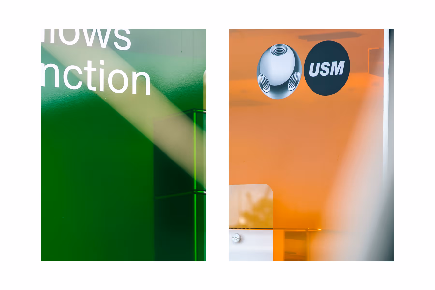 Closeup of ECC USM window display with coloured vinyl treatment designed, printed and installed by Blink, Auckland