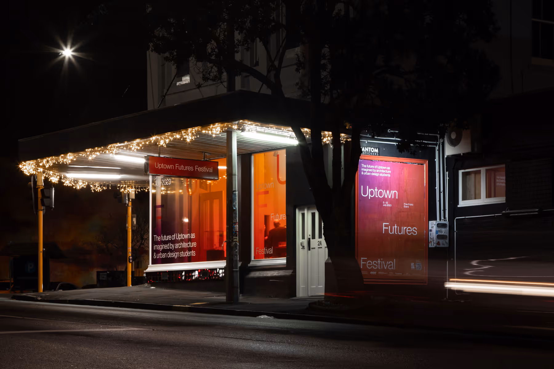 Uptown Futures Festival large format window vinyl and signage designed, printed and installed by Blink, Auckland