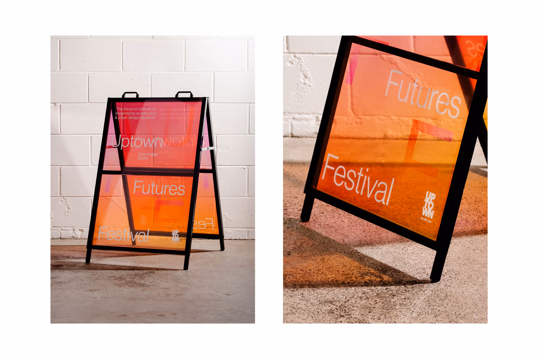 Uptown Futures Festival A-frame signage designed and fabricated by Blink, Auckland