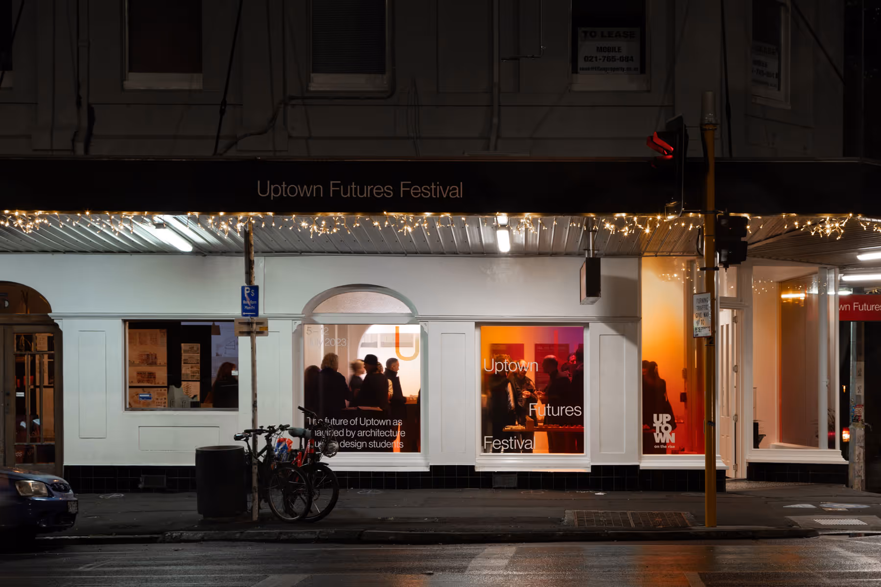 Uptown Futures Festival large format window vinyl and signage designed, printed and installed by Blink, Auckland