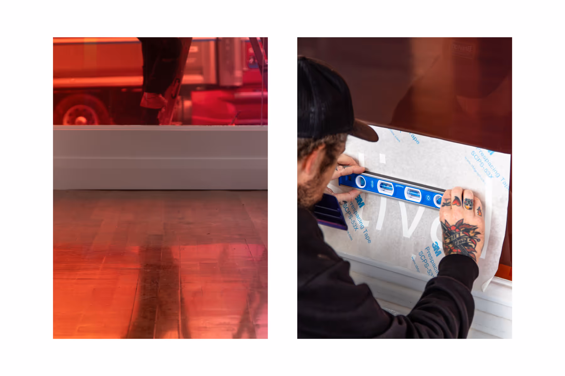 Blink team installing large format window vinyl for Uptown Futures Festival, Auckland