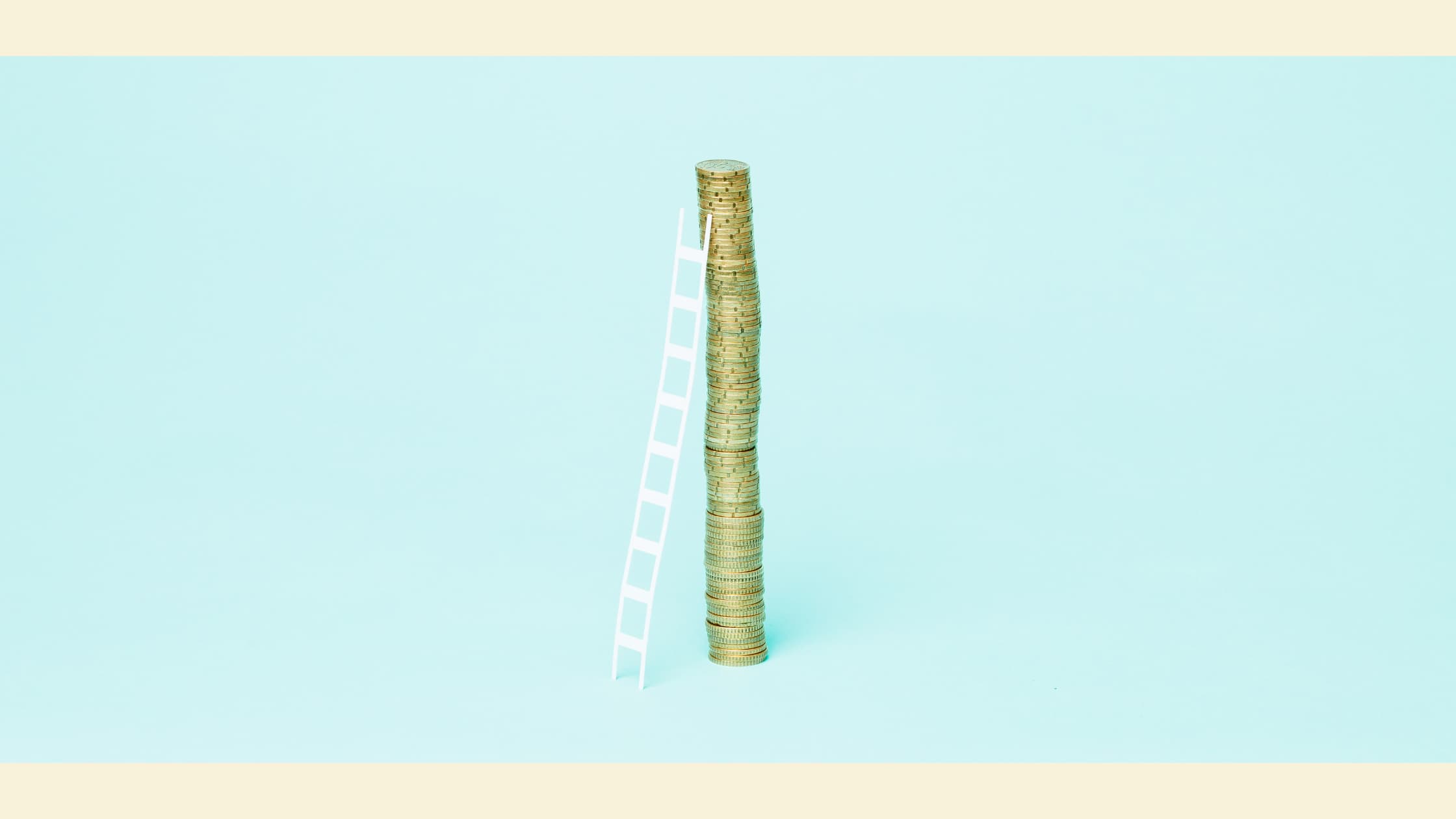 A Ladder Sitting Next To A Stack Of Coins