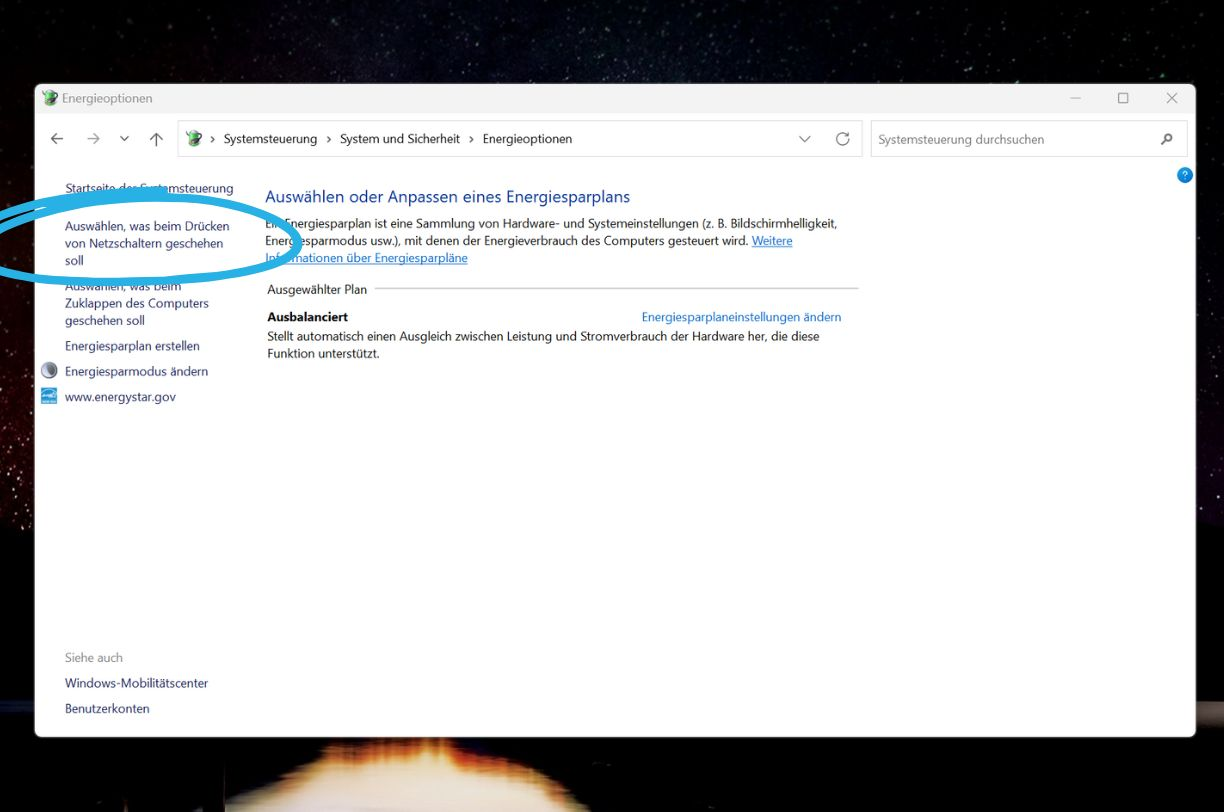 Auswählen oder Anpassen Energiesparplan Windows 11
