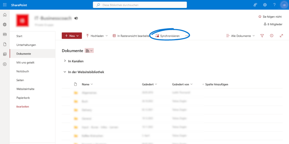 Synchronisieren Button in Sharepoint