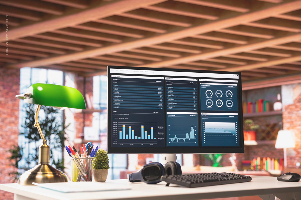 Das Bild zeigt einen Computerbildschirm mit einem Dashboard zur Netzwerküberwachung.