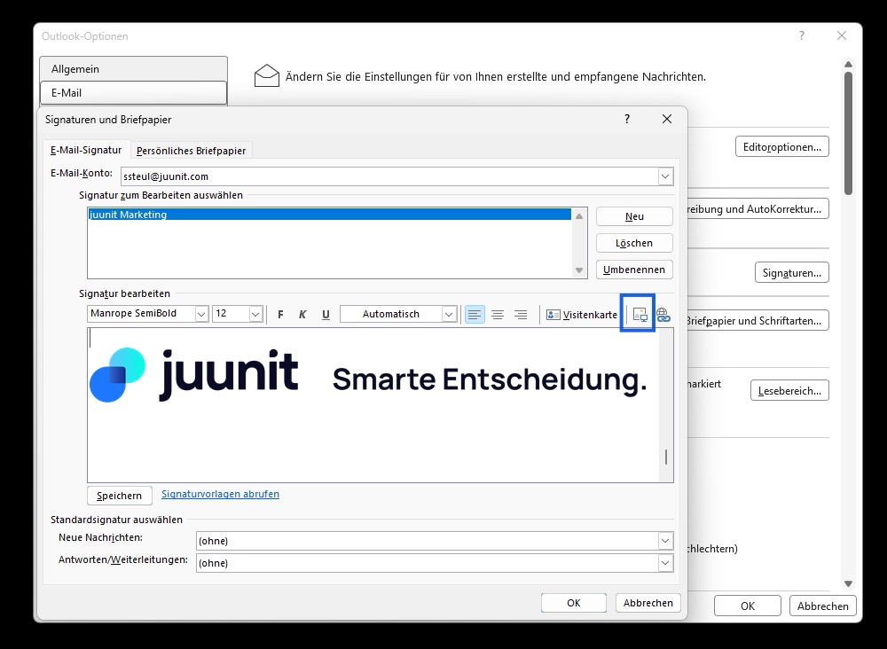 Logo und Bild in Outlook Signatur einfügen über Symbolleiste