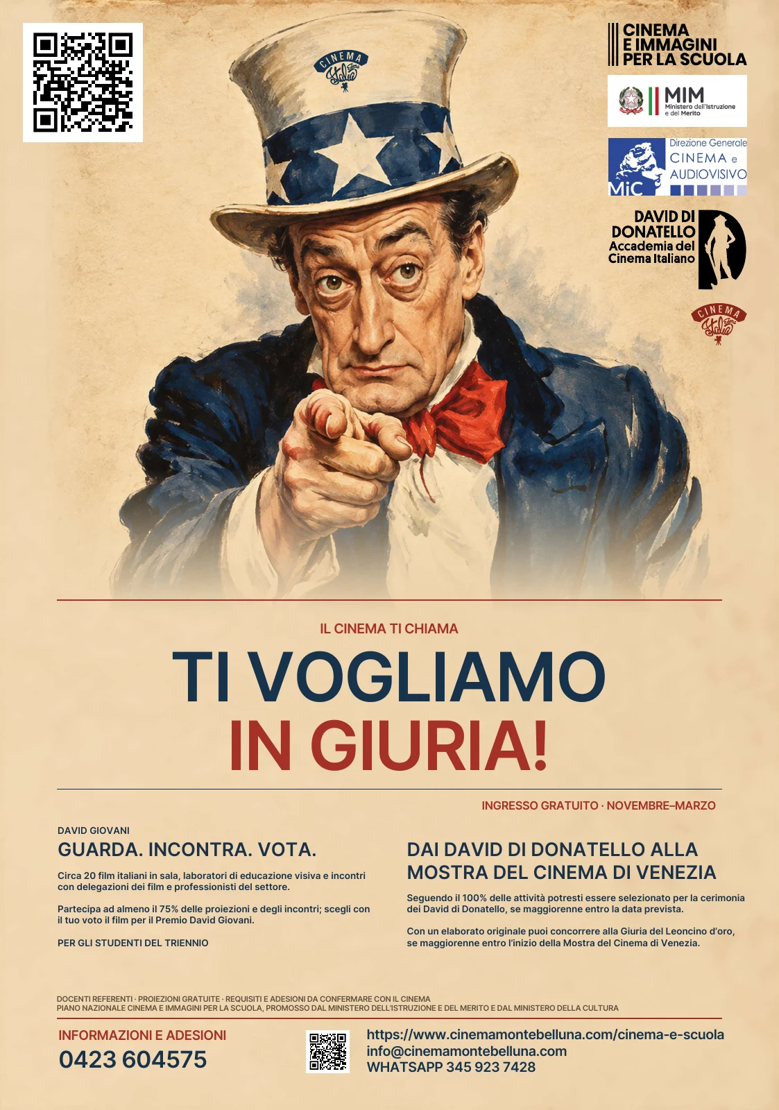Locandina David Giovani del Cinema Italia Eden: Totò invita gli studenti a entrare in giuria.