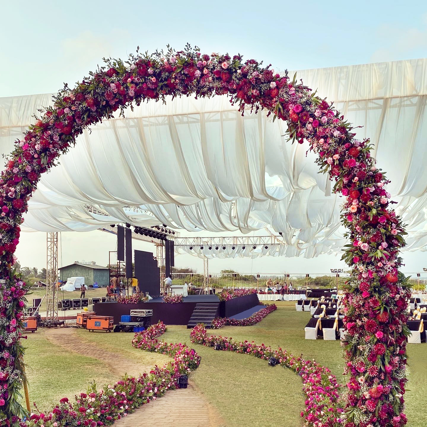 Stage-side floral installation at TAJ Mahabalipuram