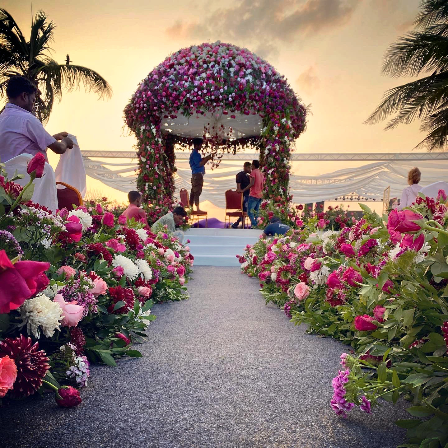 Stage-side floral installation at TAJ Mahabalipuram