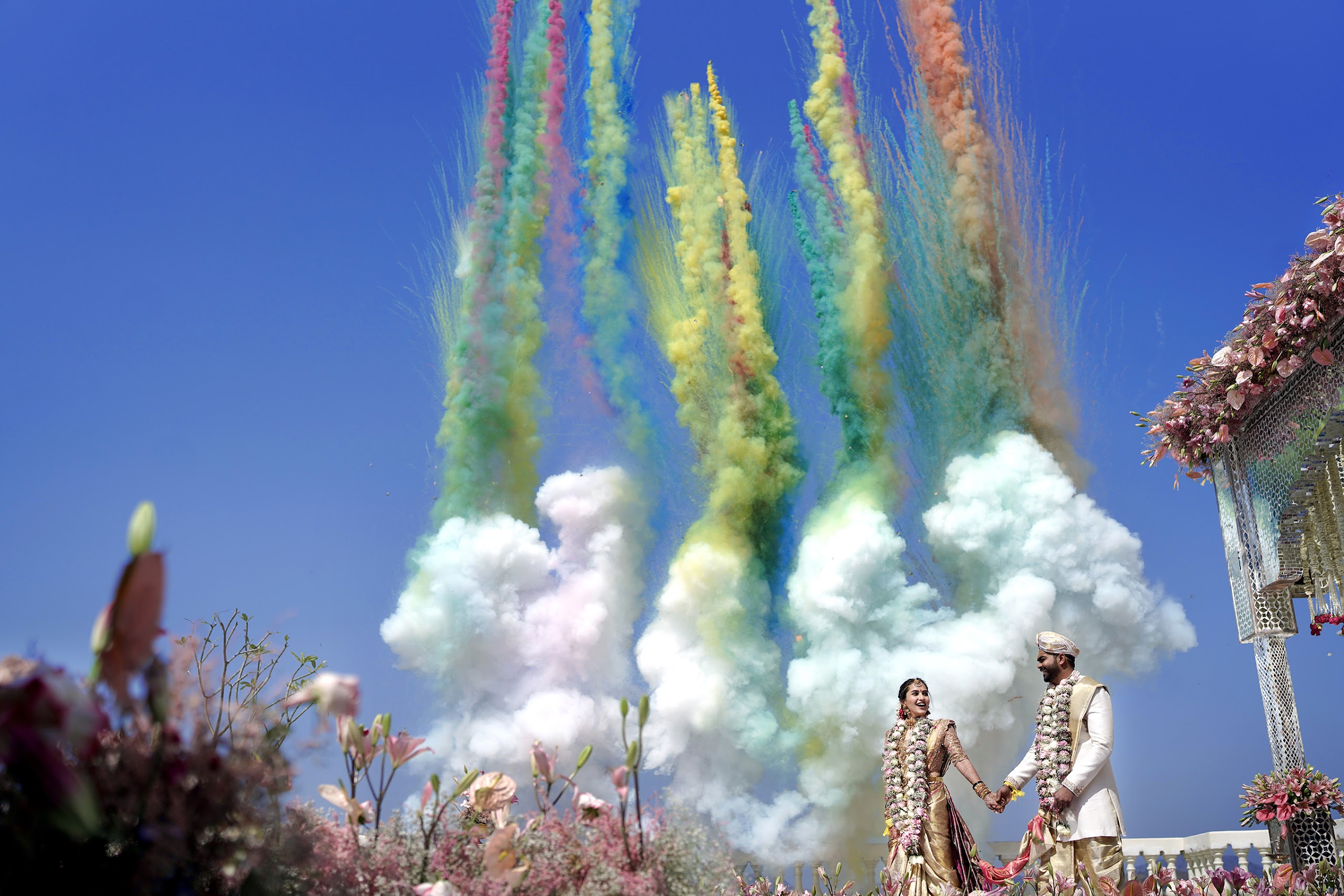 Floral installation detail, Udaipur celebration