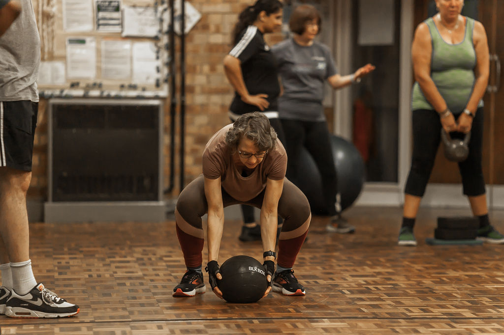 Supportive group fitness session