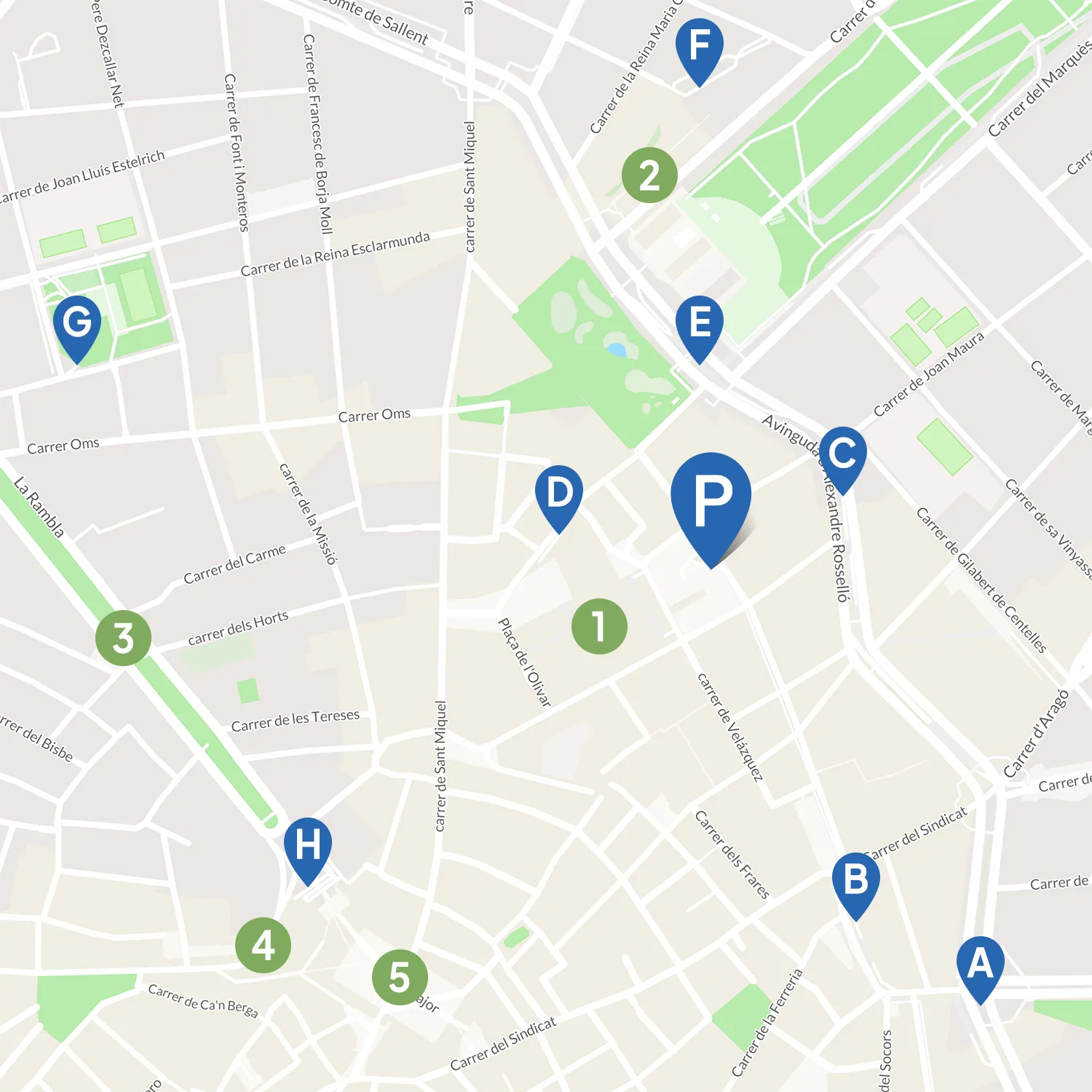 Umgebungskarte Parkhaus / Tiefgarage Comtat del Rosselló