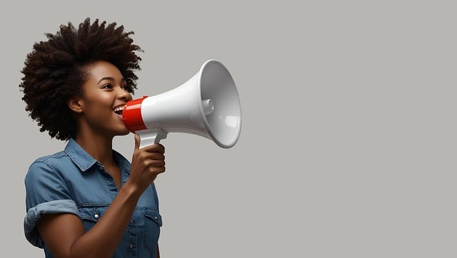 woman, megaphone, interaction, abstract, media, multimedia, advertising
