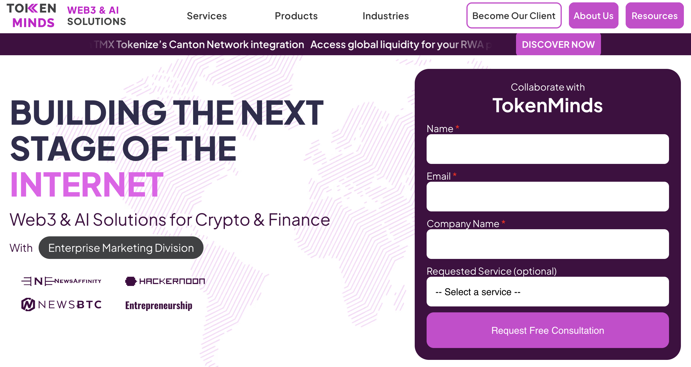 TokenMinds hero section