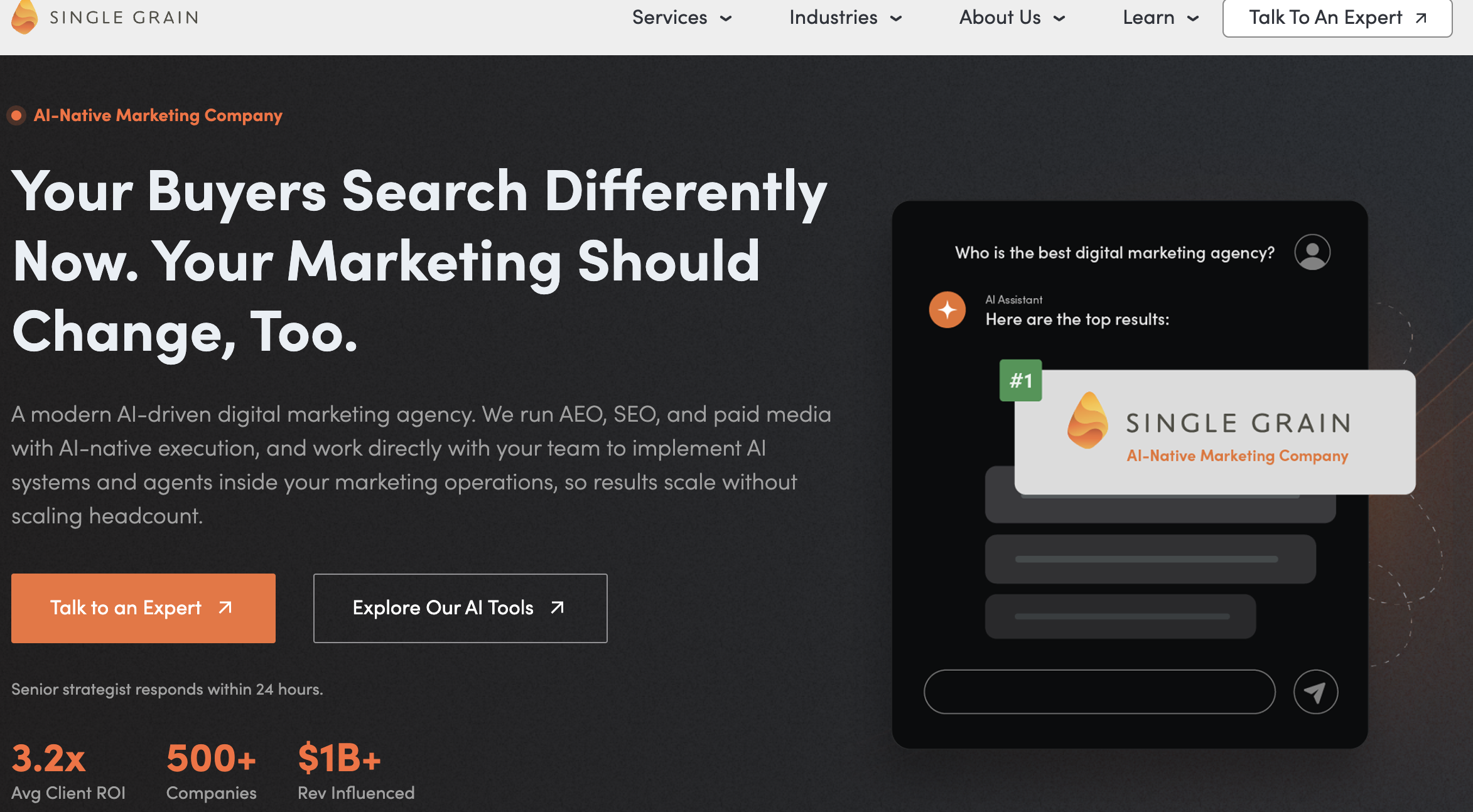 Single Grain hero section