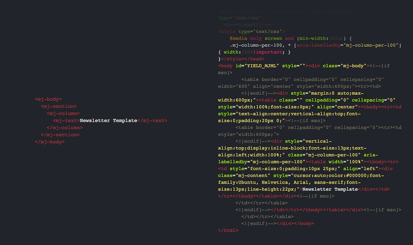 MJML Markup Konvertierung Code Beispiel