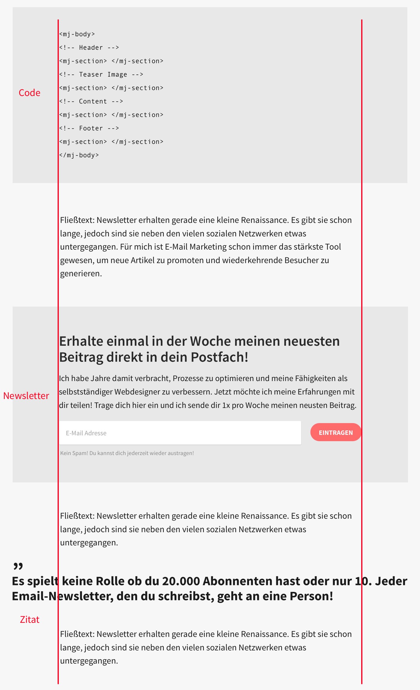 Code, Newsletter und Zitate neue Website