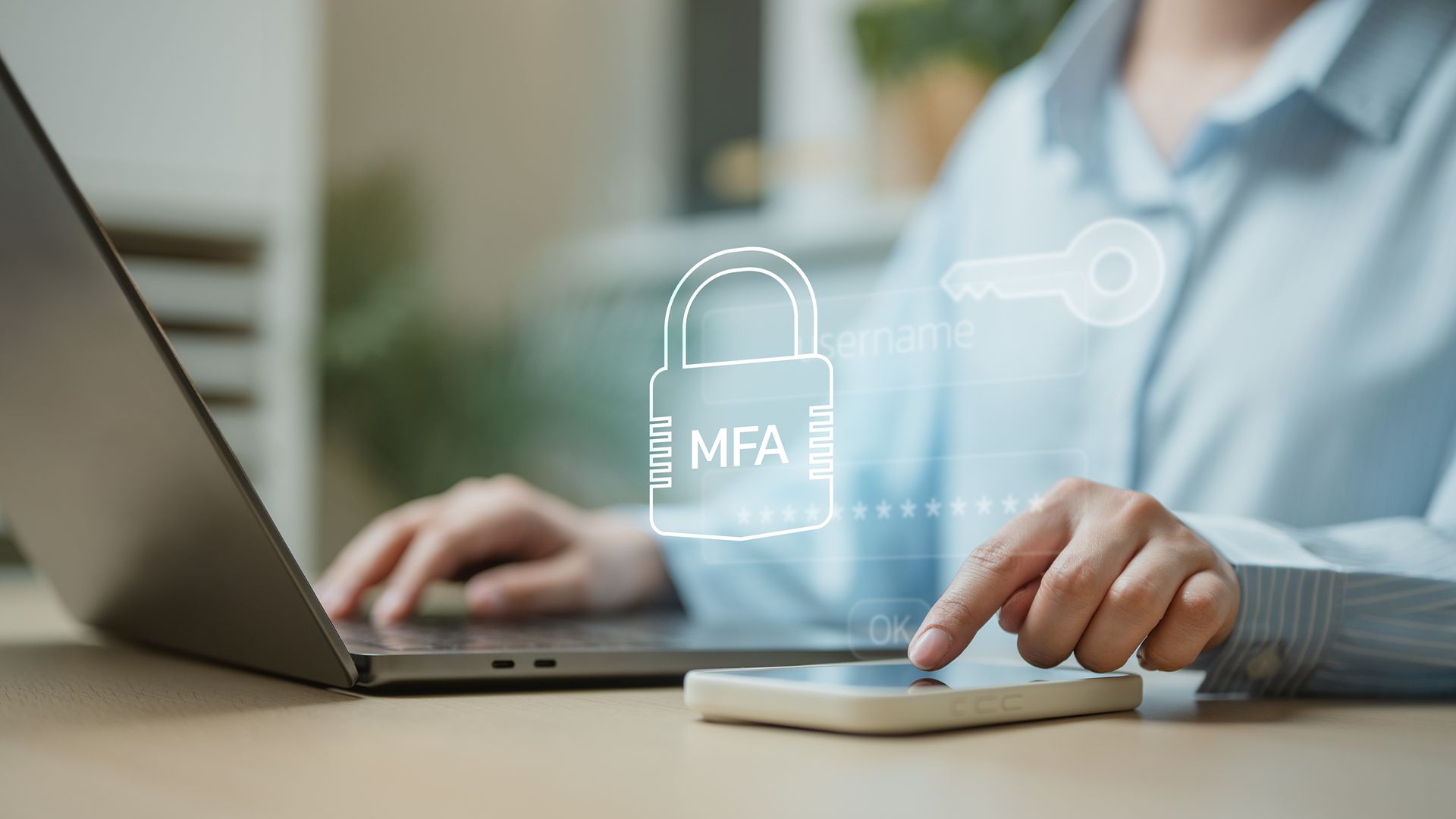 Healthcare worker using multi-factor authentication to protect patient data