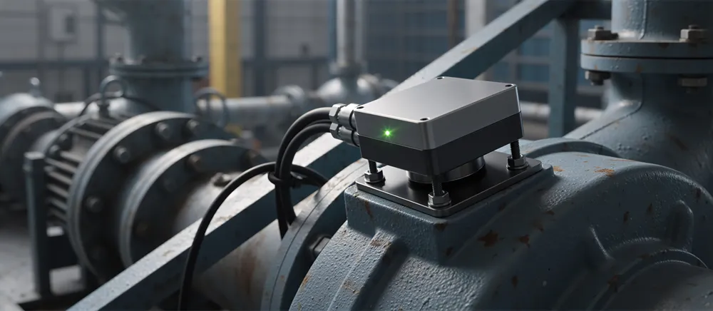 Industrial vibration sensor mounted on a motor for predictive maintenance