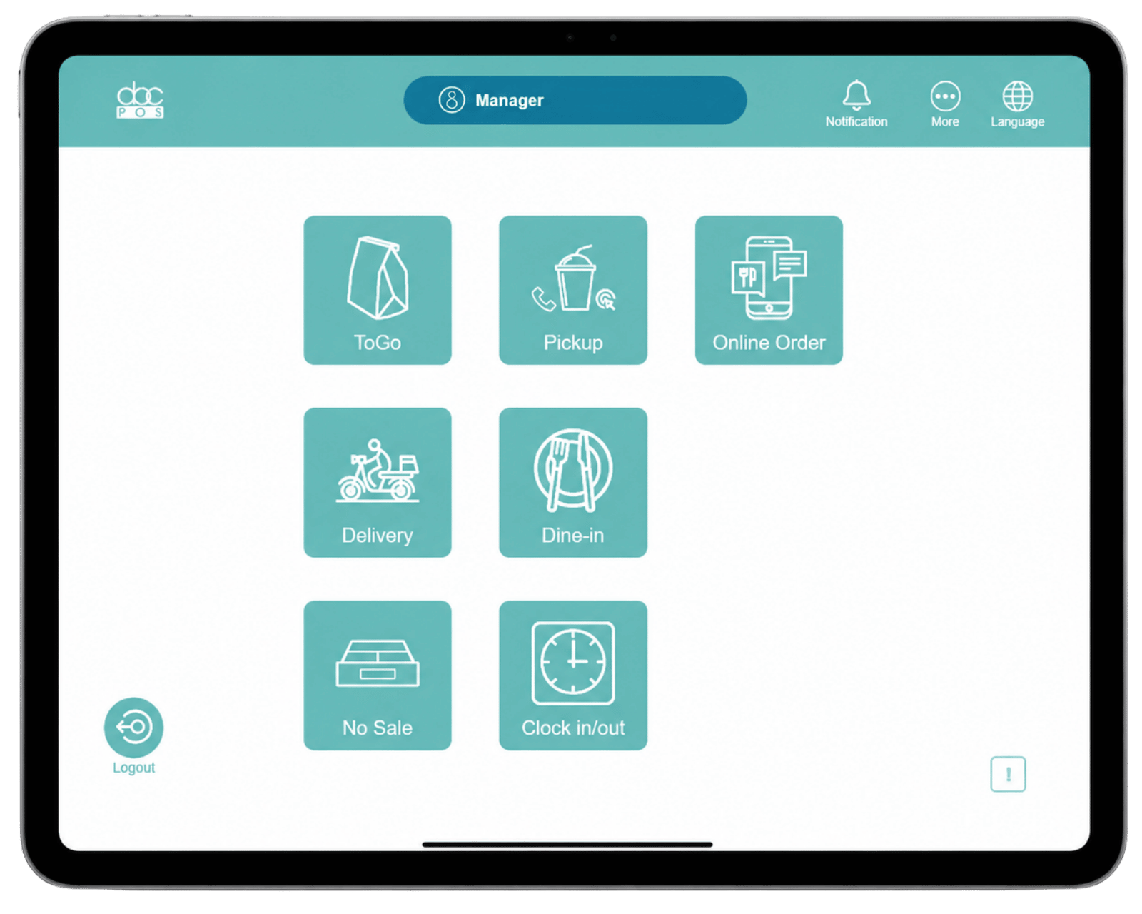 abcPOS restaurant POS system displayed on a tablet