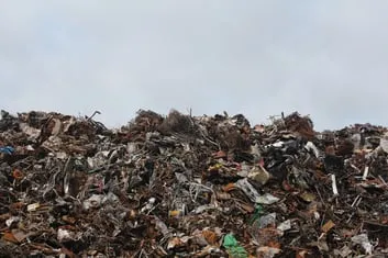 Piles of trash in a landfill