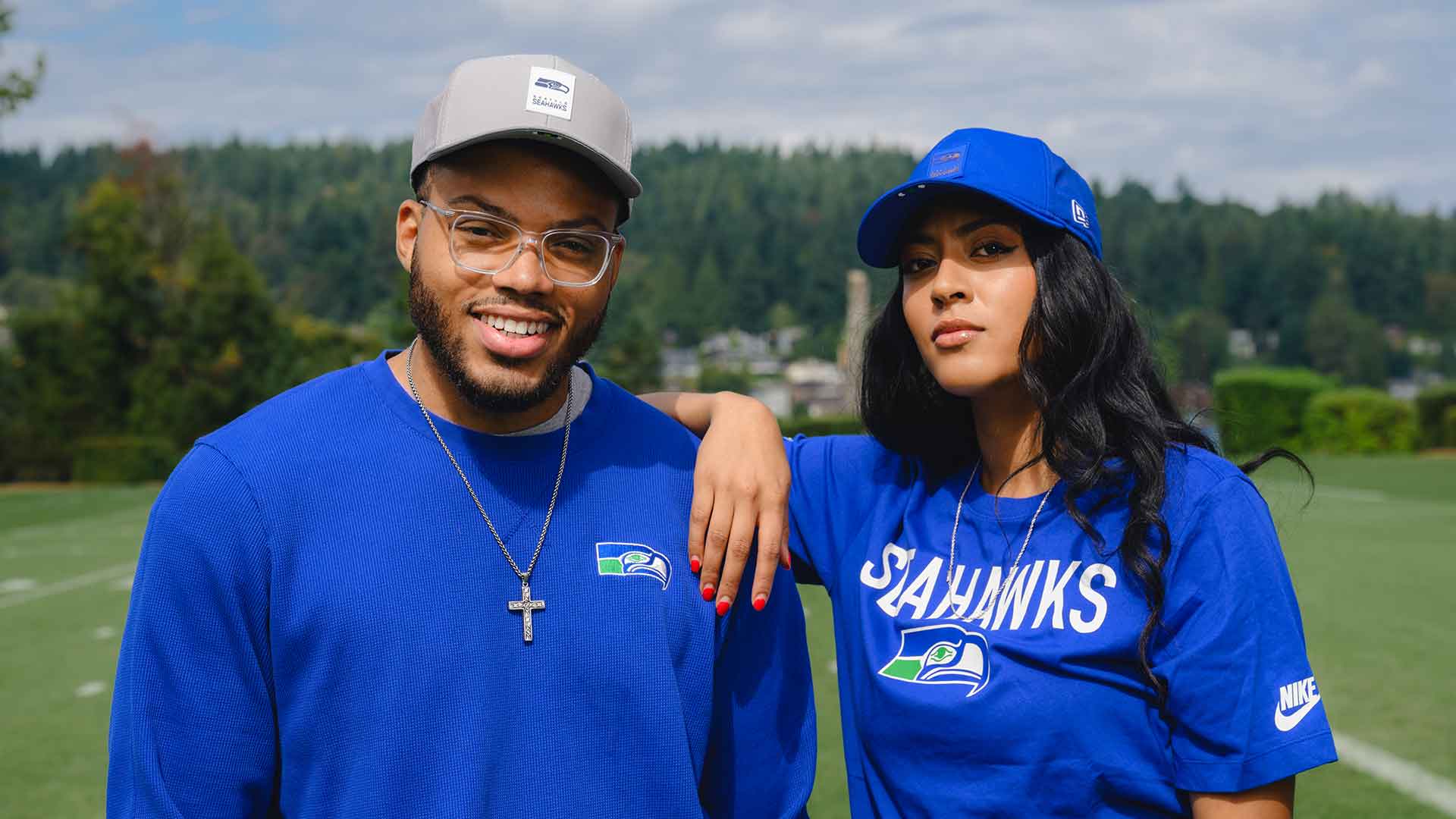 Fans wearing Seahawks apparel.