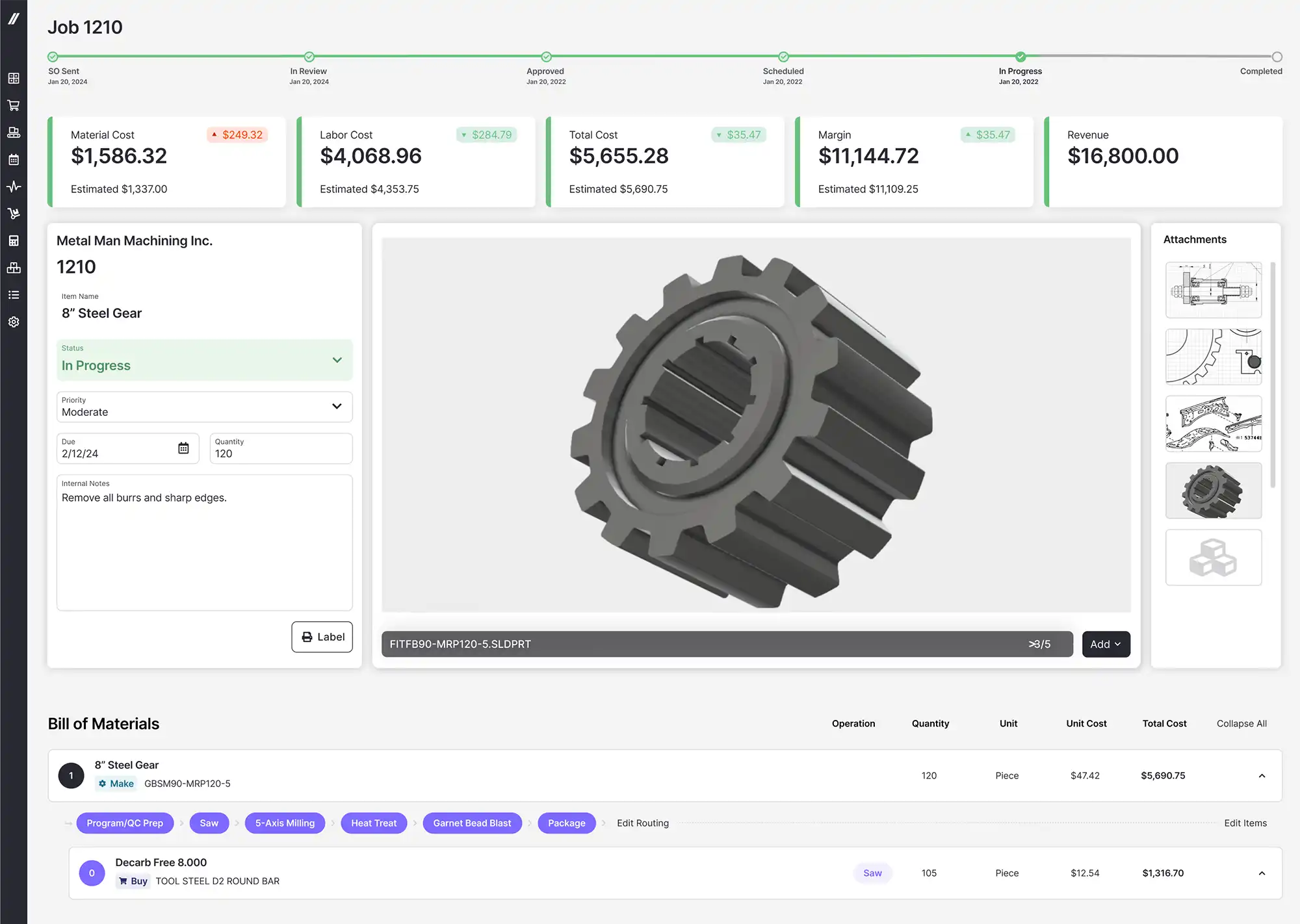 job costs in Fulcrum are live