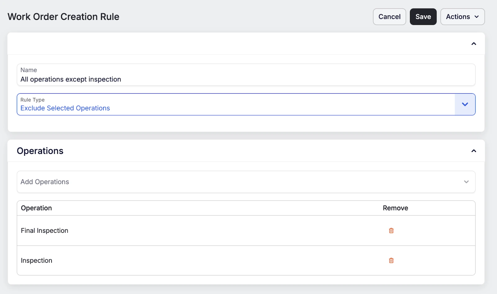 Work Order Improvements: Creation Rules - Exclude Operations