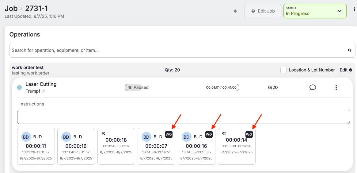 Work Order Improvements: WO Tag for Work Order Timers