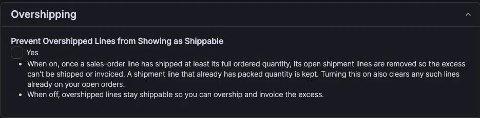 Stop Overshipped Lines from Showing as Shippable