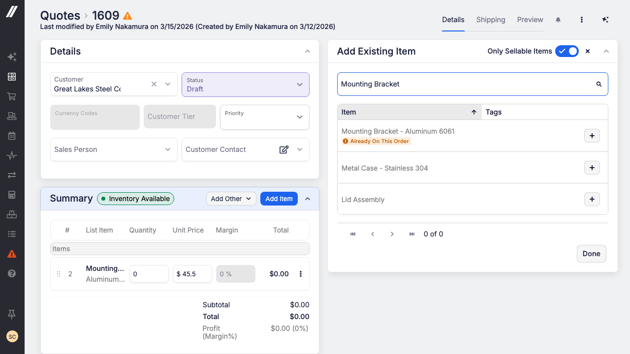 Prevent Duplicate Line Items with "Already on This Order" Badge